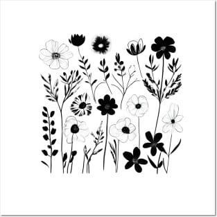 Black and white flowers minimal handdrawn Posters and Art